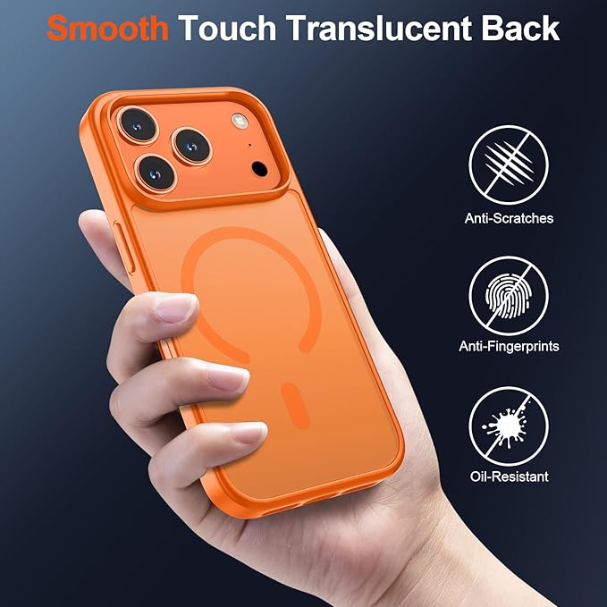 SUPFINE Magnetic for iPhone 17 Pro Case with Screen Protector (Compatible with MagSafe)(Military Grade Drop Protection) Translucent Matte Shockproof with Anti-Fingerprint Phone Cover,Starry Orange