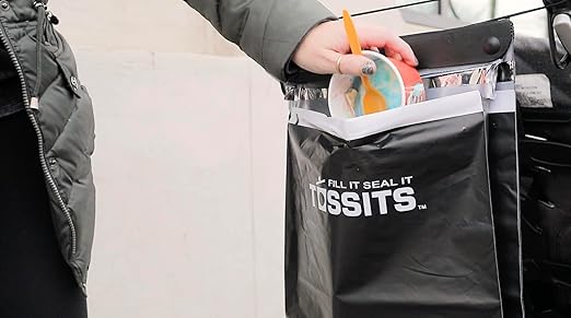 Tossits Recycled Disposable Car Trash Bags – Leakproof, Smell Proof Hanging Garbage Bags for Car, Truck, SUV, RV & Vehicle – Black, 7 Count Disposable Automotive Trash Bags