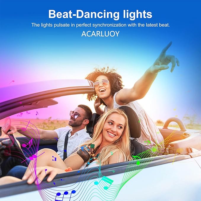 Acrylic Car LED Ambient Light, Fiber Optic Interior Light Strip, 24 Million Types, Ambient Light KKT that Swings with The Melody of Music (RGB Color 10 in 1)