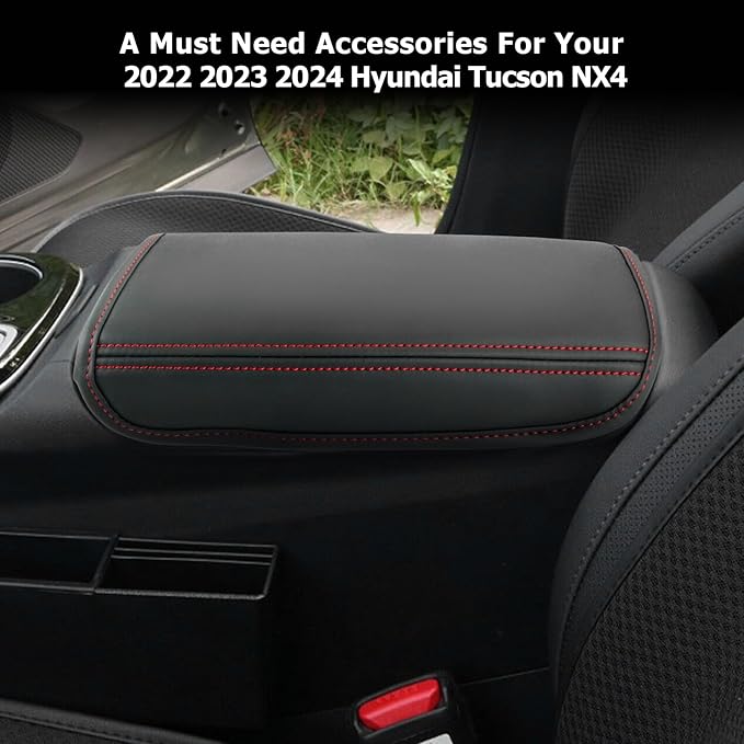 2024 Tucson Center Console Cover 2022-2024 Hynudai Tucson Armrest Cover Tucson Center Console Armrest Pad Soft Leather 2023 Tucson SEL Armrest Console Cover 2024 2023 Hynudai Tucson Accessories (Red)