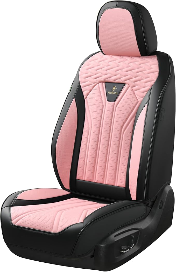 FLORICH Automotive Seat Covers for Cars Front Seats, Leather Car Seat Covers Waterproof Pink & Black Seat Covers 2 Pack, Universal Seat Protector for Most Cars Trucks SUV