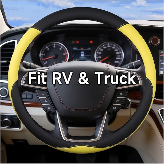 Heavy-Duty Steering Wheel Cover for RV Trucks & Campers - Non Slip Covers, Steering Wheel Grip for Motorhomes & Recreational Vehicles, Fits Oversized 15.5-16 Inch Wheels (Yellow)