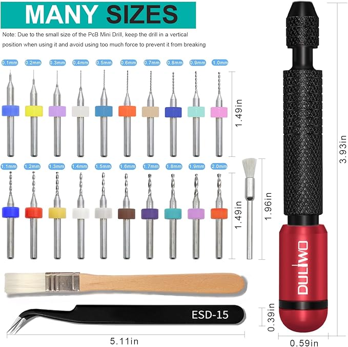 Dual-Bearing Pin Vise Hand Drill Set, 26 Pcs (0.1mm-2.0mm) with Tweezers & Cleaning Brush - Professional Micro Drill Bit Set for Jewelry, Resin, Clay, PCB, Mini Models, Plastic, Crafts(Red)