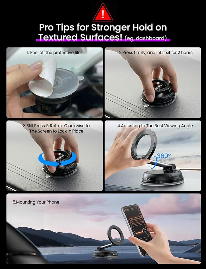 Car Phone Holder for Magsafe,[122+LBS Strongest Suction & 2400gf Magnetic],360° Adjustable,Phone Holders for Your Car,Car Phone Mount,Car Accessories for Your Car/Gym/Mirror Mount for iPhone&Android