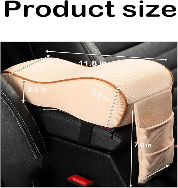 Auto Center Console Armrest Pillow, Memory Foam Car Armrest Cushion with Phone Holder Storage Bag Universal Fit for Most Car (Beige)