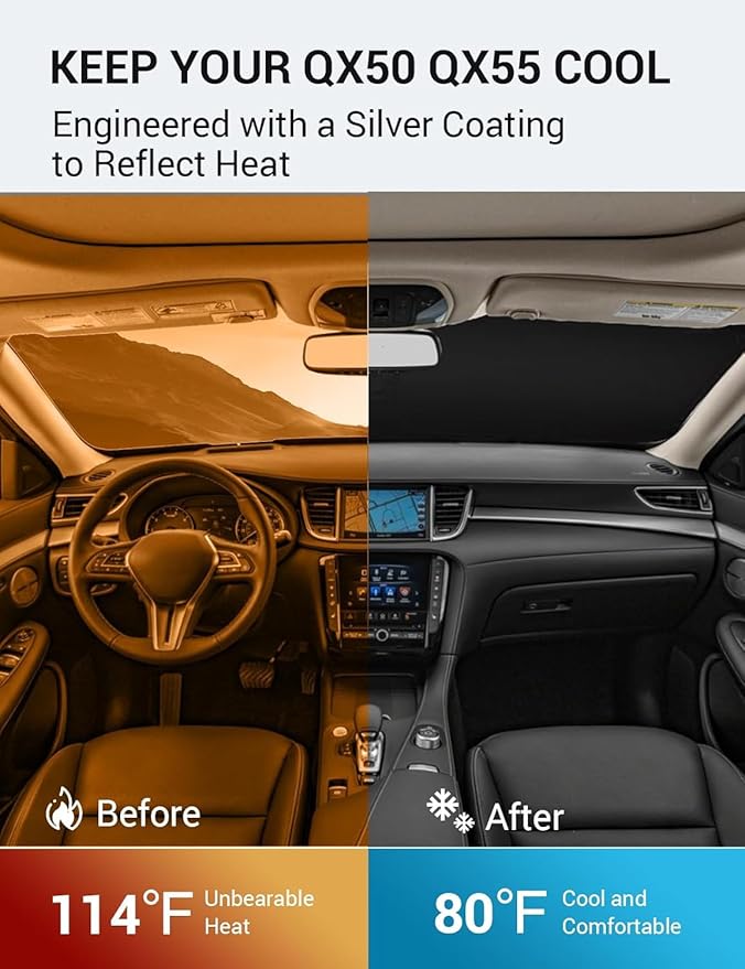 Proadsy Windshield Sun Shade for 2019-2021 Infiniti QX50 & 2021-2025 2026 QX55 Foldable Front Sunshade Protector Sun Visor Blocks UV Rays Keep Car Cooler