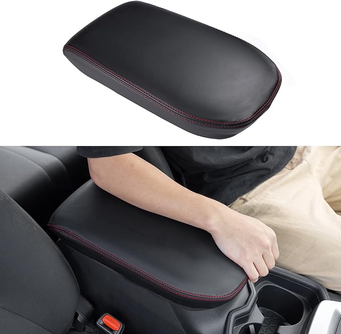 JDMCAR Center Console Armrest Cover for 2025 Toyota RAV4 Accessories 2024 2023 2022 2021 2020 2019 Leather Middle Console Lid Cover Pad Protector Elbow Arm Rest Covering Car-(Red)