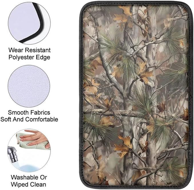 Dreaweet Camo Hunting Center Console Cover Car Accessories Interior Universal Middle Console Covers for SUV Truck Comfort Anti Slip Arm Rest for Car Armrest Storage Box Mat