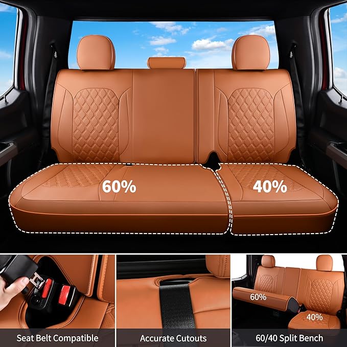Huidasource Tacoma Car Seat Covers Brown Fit for 3rd Gen Toyota Tacoma 2016-2023 Double & Crew Cab SR SR5 Limited TRD Sport/Pro/Off Road, Front & Back Leather Truck Seat Cover (Full Set/Brown)