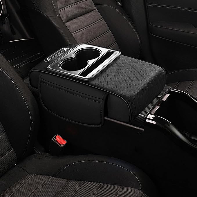 Car Center Console Pad PU Leather Armrest Organizer with Tissue Box Slot for Vehicles, Style J