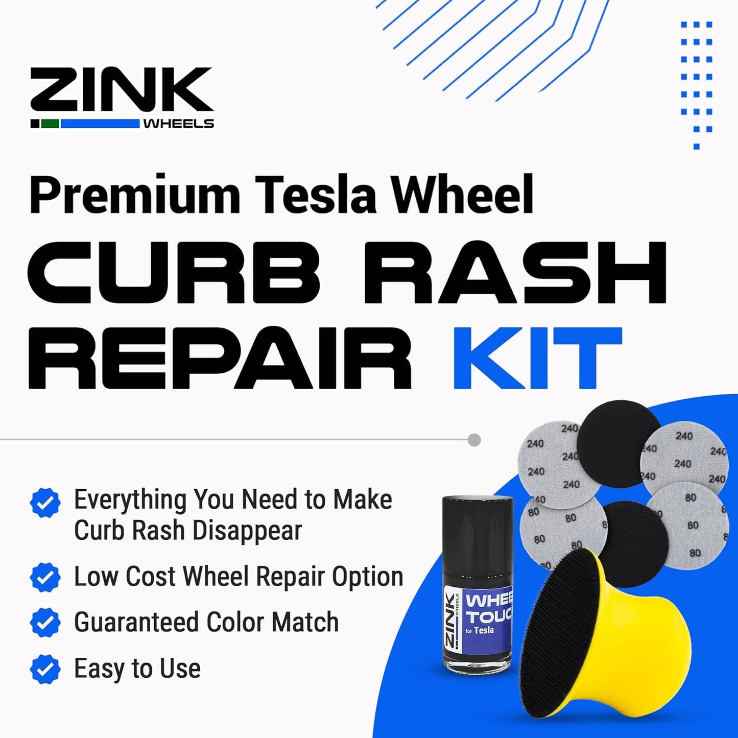 Premium Tesla Wheel Curb Rash Repair Kit for Model Y 19-inch Dark Gemini Rims - DIY Kit with Color-matched Touch Up Paint - Made in USA