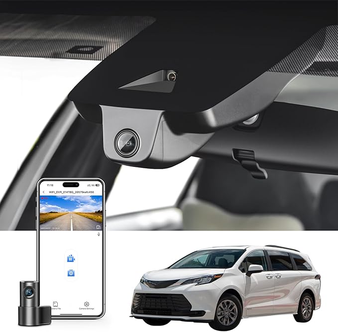 mangoal Front 4K & Rear 1080p Dash Cam Custom fit for Toyota Sienna Gen4 XL40 2021 2022 2023 2024 2025 2026, LE Limited XLE Platinum etc, Integrated OEM Look,2160P UHD Video, App & WiFi, 128GB Card