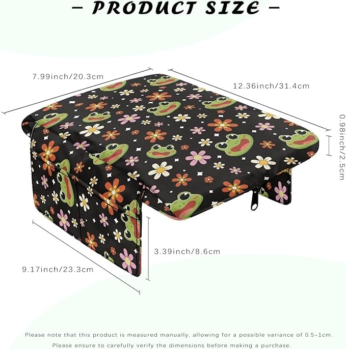 Dreaweet Car Center Console Cover with Pockets Cute Frog Car Accessories for Women Soft Thick Car Arm Rest Cover Pad Universal Armrest Cover for Car Truck SUV Van