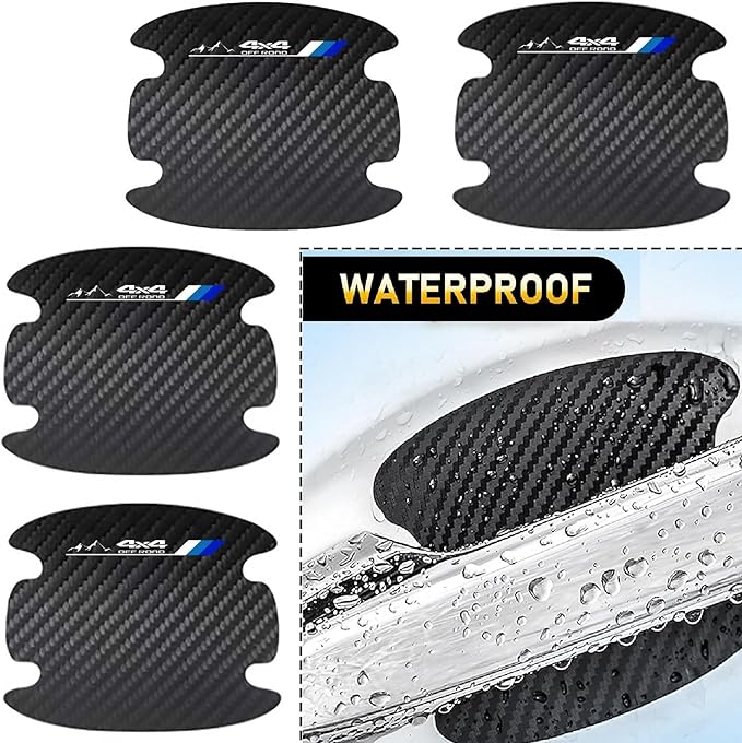 8PCS Stylish 4X4 Mountain Car Door Handle Scratch Protectors, Tri-Color 3 Colors Carbon Fiber Handle Bowl Sticker, Universal Paint Guard Cover