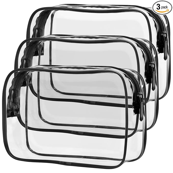 PACKISM Clear Makeup Bags - 3 Pack Clear Travel Bags for Toiletries for Women, Cosmetic Bags Carry on Toiletry Travel Essentials, Black Large