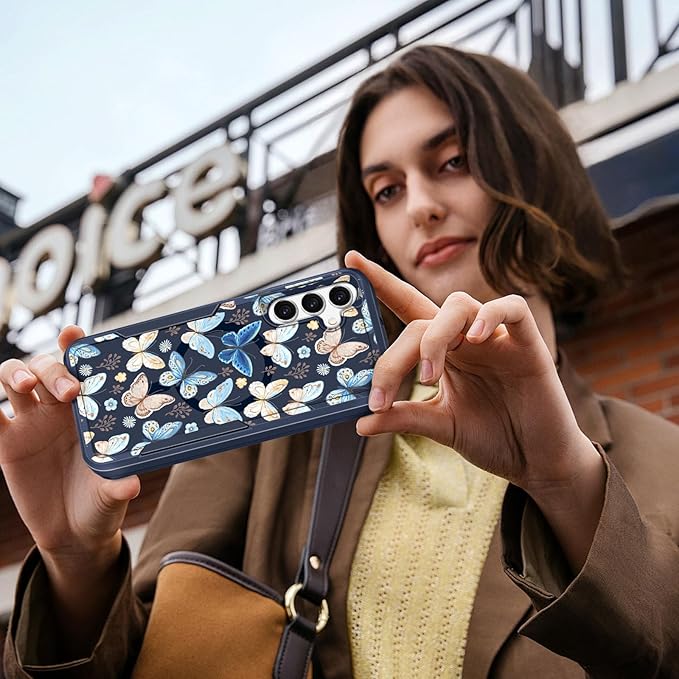 for Samsung Galaxy A14 5G Phone Case - Compatible with MagSafe Women Girls Cute Magnetic Protective Cover Girly Blue Butterfly Heavy Duty Shockproof Design for Samsung Galaxy A14 5G Cases