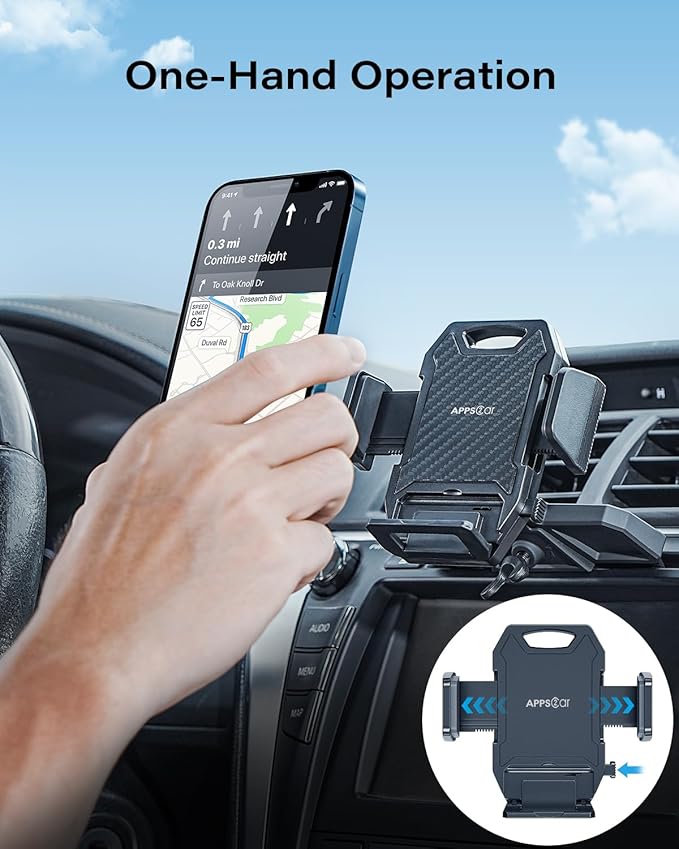 APPS2Car Sturdy CD Slot Phone Mount with One Hand Operation Design, Hands-Free Car Phone Holder Universally Compatible with All iPhone & Android Cell Phones, for Smartphone Mobile (Carbon Fiber)