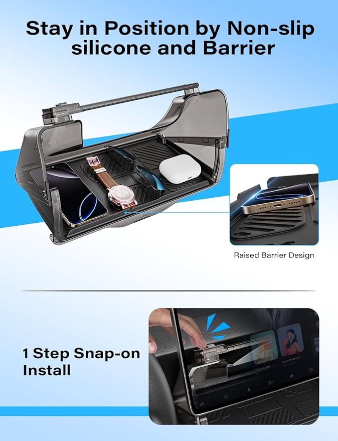 TAZENI Under Screen Storage Box Fit Model Y Juniper Model 3 Highland, Hiddenable Privacy Storage for Model Y 3 Accessories, Center Console Organizer for Model Y 2019~2026 & Model 3 2016-2026