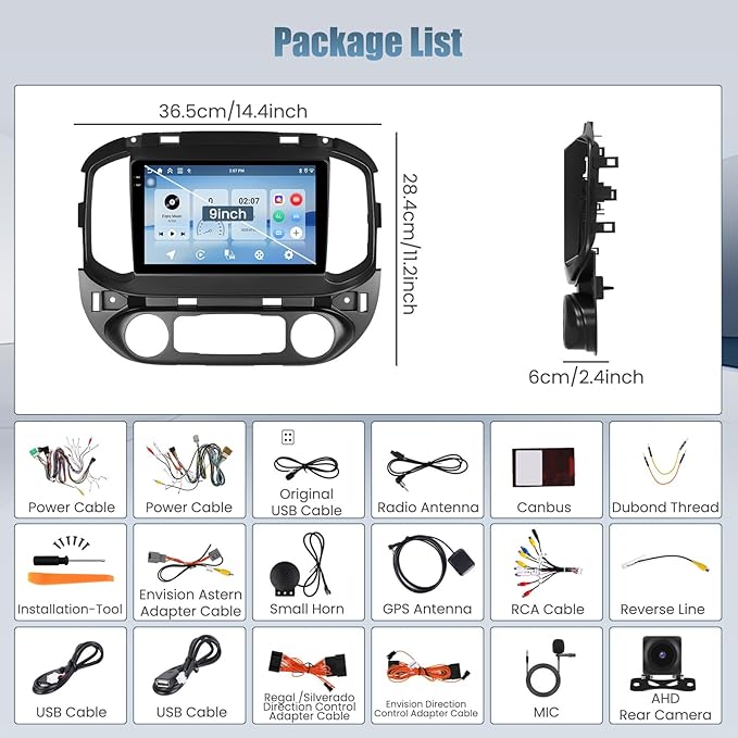 [DSP&EQ] 4+64G Car Radio for Chevy Colorado/GMC Canyon 2015-2018 Base Mode (Low-end), Android 15 9" 1280 * 720 Touchscreen Car Stereo Wireless CarPlay Android Auto WiFi Bluetooth 5.0 GPS Navigation