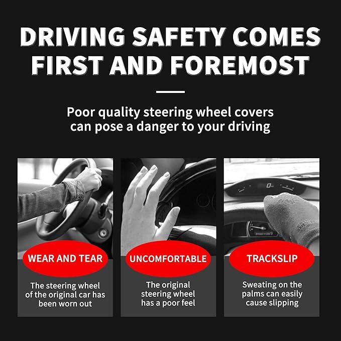 Car Steering Wheel Cover, 15 Inch Leather Breathable Anti-Slip Soft Steering Wheel Protector for Men and Women, Universal Car Accessories for SUV, Truck, RV (Red)