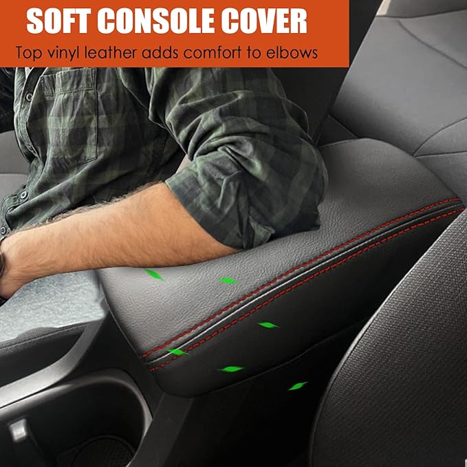 Center Console Cover for 2020-2025 Ford Explorer - Armrest Cover Middle Console Cover Durable Dog Scratch Proof for Explorer Interior Accessories 2025 2024 2023 2022 2021 2020 (Red Stitch