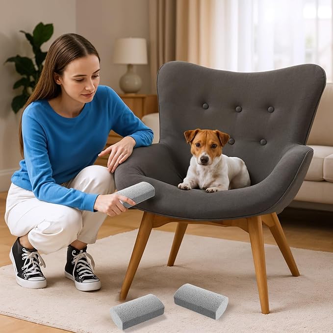 2 Pcs Pet Hair Block, Pet Hair Remover Grey Pumice Stone for Dog Cat Fur Removal Cleaning Dog Cat Fur Remover Stone Pets Rocks for Sofa Car Interior Bedding Carpet Couch Furniture