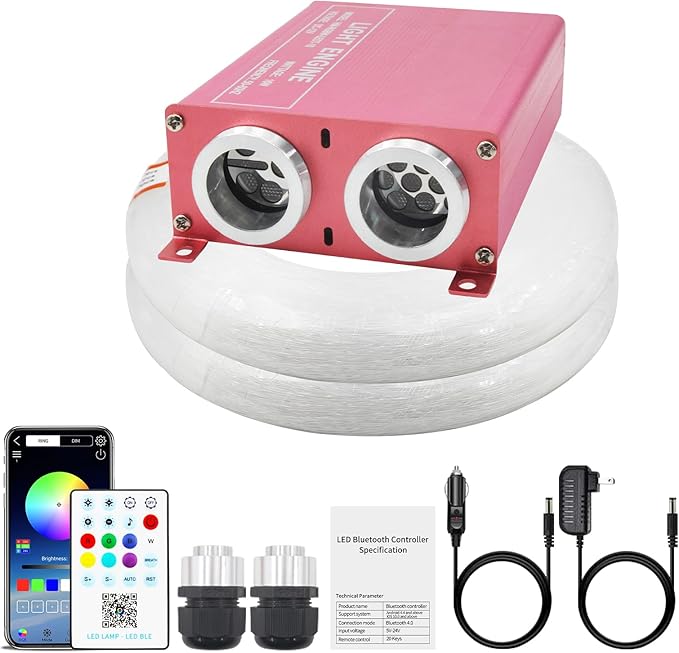 Starlight Headliner Kit, 16W RGBW Dual Head Twinkle & Music Effect, 900pcs (0.03+0.04+0.06in) 9.8ft, Fiber Optic Lights Kit Star Lights for Car Ceiling Home, APP & Remote