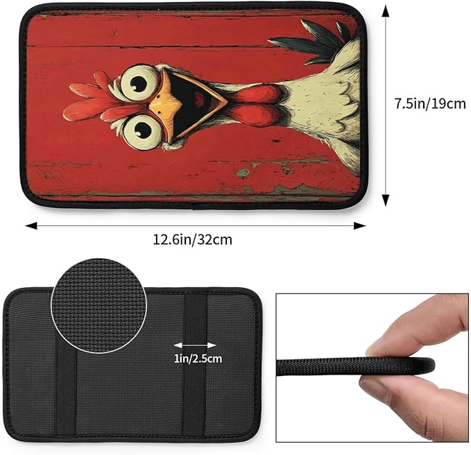 Universal Car Center Console Cushion Pad, Funny Rooster Soft Waterproof Car Center Console Cover Auto Armrest Seat Box Cover Protector for Most Vehicle SUV Truck Car
