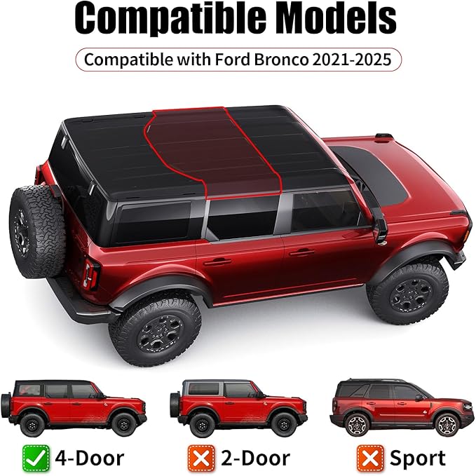 Hard Top Storage Bag Compatible with Ford Bronco 2024 2023 2022 2021, Fit Bronco Accessories 4-Door, Roof Panel Over Second Row Seat, Portable Panel Storage Bag