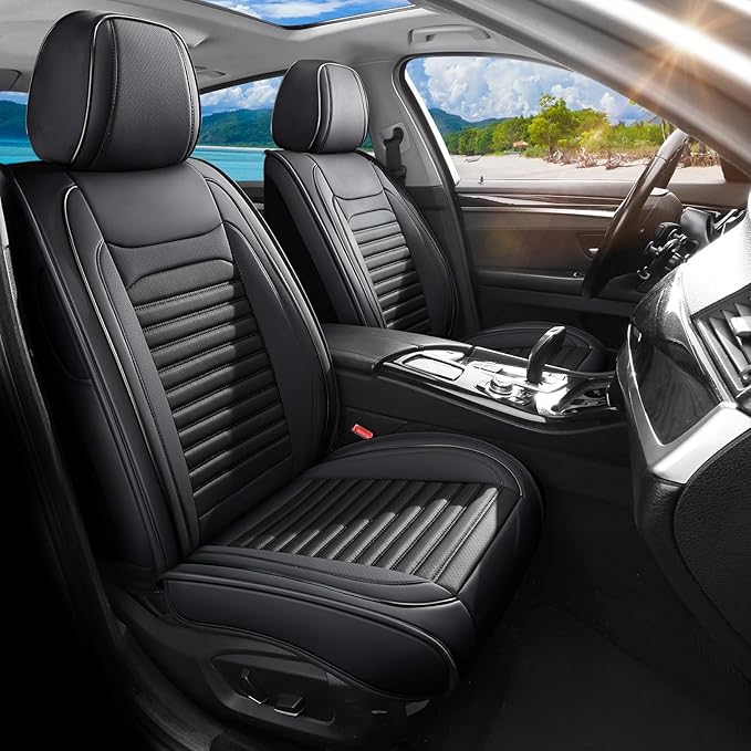 Car Seat Covers Full Set Fit for Toyota RAV4 Hybrid 2016-2026, Premium Faux Leather Car Seat Protector,Breathable Anti-Slip Full Wrapping Edge Seat Covers(Black,Full Set)
