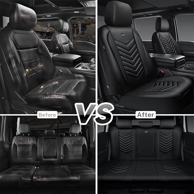 CAR PASS 3D Foam Faux Leather Car Seat Covers Full Set,Waterproof Leather Seat Cover for Cars,Luxury Universal Fit for SUV Truck Sedan Automotive, Armrest Airbag Compatible Anti-Slip, All Black