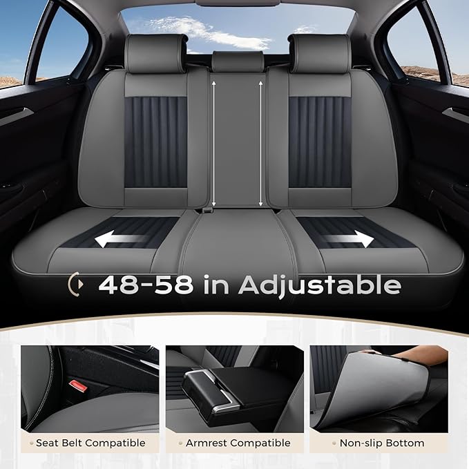 Coverado Car Seat Covers Full Set, Seat Covers for Cars, Car Seat Cover, Car Seat Protector, Leather Car Seat Cushion, Waterproof Car Seat Covers Front Seats and Back Fit for Most Cars(Gray&Black)