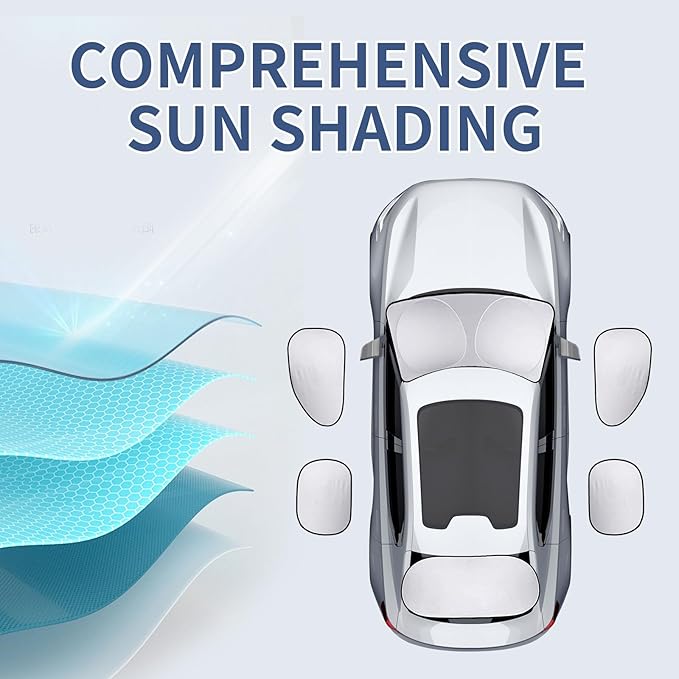 1 Pack 6 Pcs Windshield Sun Shade for Car,Sun Visor Protector, Sun Protection Heat Insulation Front and Rear Windshield Side Window Glass Sun Visor, Universal for Most Cars (Silvery)