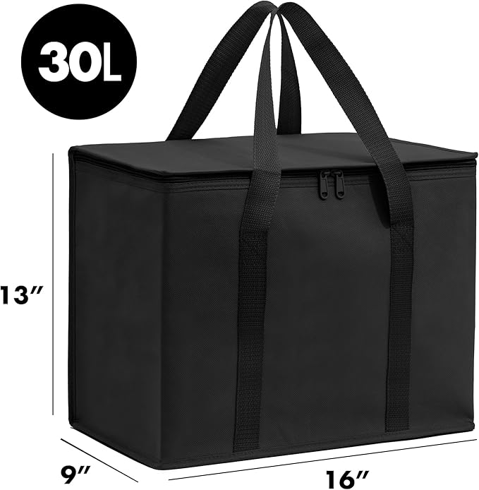 Carrywell (Not Made In China) Insulated Reusable Grocery Bags, Catering and Delivery Bag For Hot and Cold Food, Collapsible Thermal Tote For Doordash
