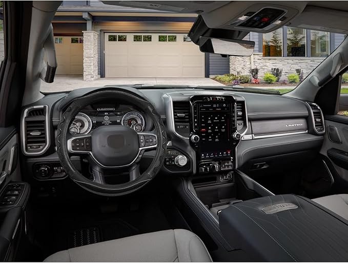 GIANT PANDA Steering Wheel Cover for Dodge Ram 1500 - Car Steering Wheel Covers for Dodge Ram 2500 3500 15.5-16 inch - Black
