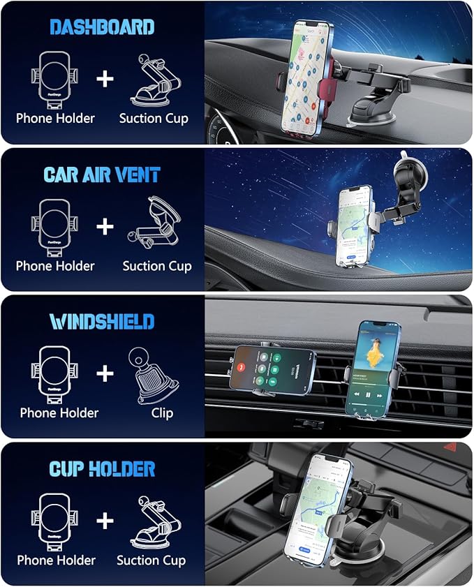 BothLin Wireless Car Charger, Fast Charging Phone Holder 3 in 1 Phone Mount Auto Clamping Car Accessories Compatible with iPhone 17 16 15 14 13 12 11 Xs XR, Samsung S23 Ultra S22 S21 S20(Space Grey)