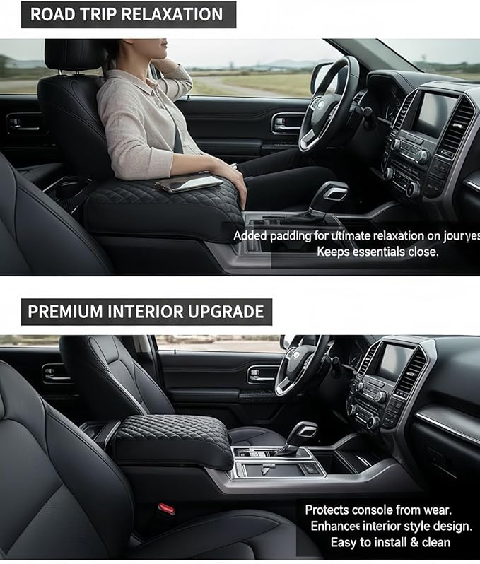 Center Console Cover Compatible with 2015-2020 Ford F150 / 2017-2022 F250 F350 F450 and 2018-2024 Expedition Accessories, Customized PU Leather Armrest Cover Protector (Bucket Seat Only)