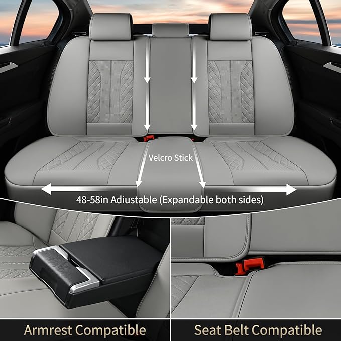 FLORICH Car Seat Covers Full Set Leather Seat Cover for Cars Full Coverage Seat Cover Waterproof Universal Seat Cover for Cars Seats Protector Cushion Universal Fit for Most Cars SUV Trucks, Gray
