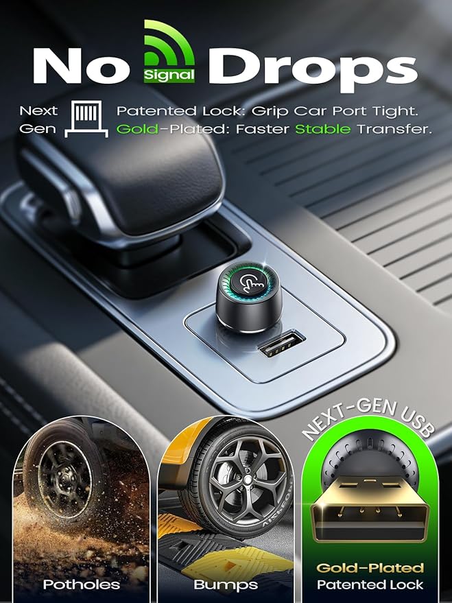Wireless CarPlay Adapter for iPhone, 1-Click Switch for 2 Phones, Plug & Play, No Delay, Converts Wired to Wireless Car Play Dongle, Fast Stable for Cars 2016+ with Apple CarPlay & Android Auto Grey