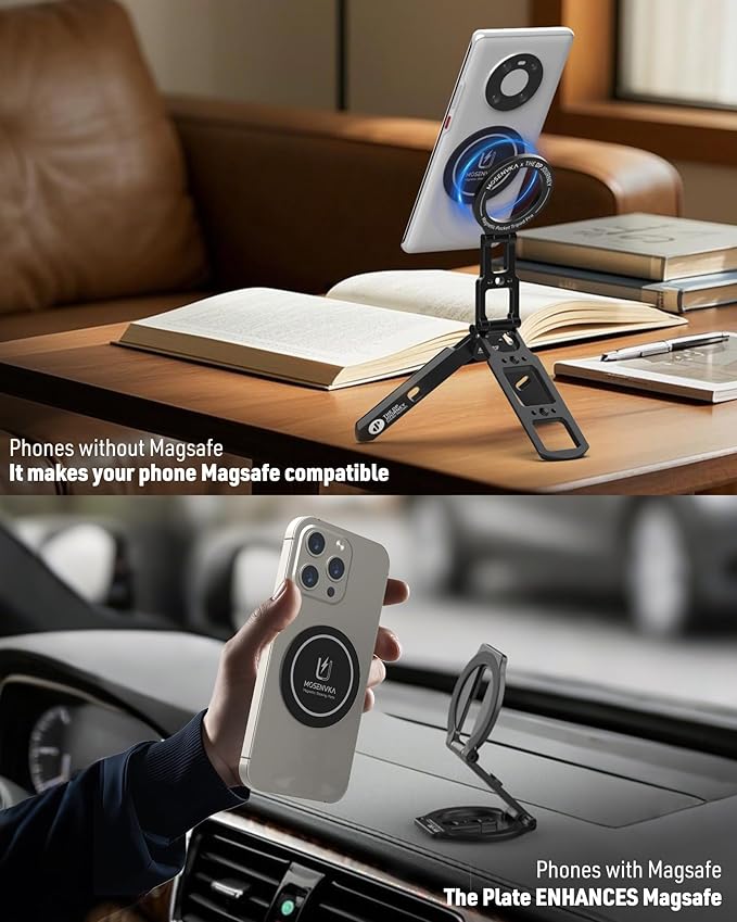 MOSENVKA Universal Magnetic Phone Mount Plate,Strong Adhesive Plate for Magnetic Car Mount, Phone Sticker for iPhone 16e and All Smartphones and Cases-Slim,Lightweight,and Reusable (Black-1 Pack)