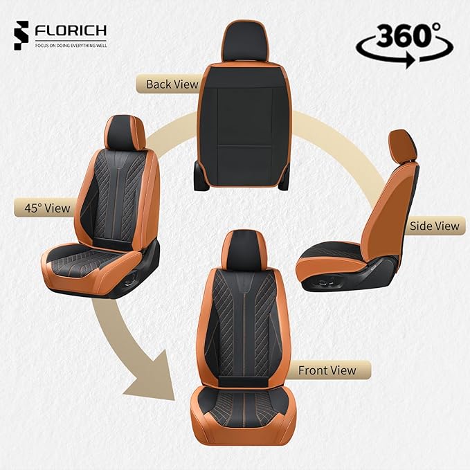 FLORICH Car Seat Covers Full Set Leather Automotive Seat Cover Waterproof 5 Seats Car Seat Protectors Luxury Front and Back Seat Cushions Universal Fit for Most Cars SUV Trucks, Brown&Black