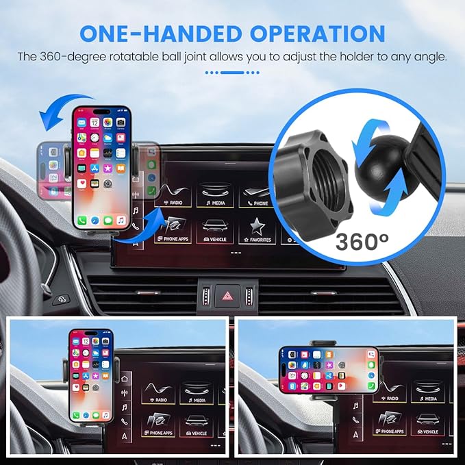 Car Phone Holder Compatible with Audi A4 2020-2025 /A5 2020-2025 /Q5 2021-2025 Auto Interior Accessories 10.1-Inch Screen Fixed Clip, Cell Phone Mount Hands-Free 360° Rotation Dash Mount