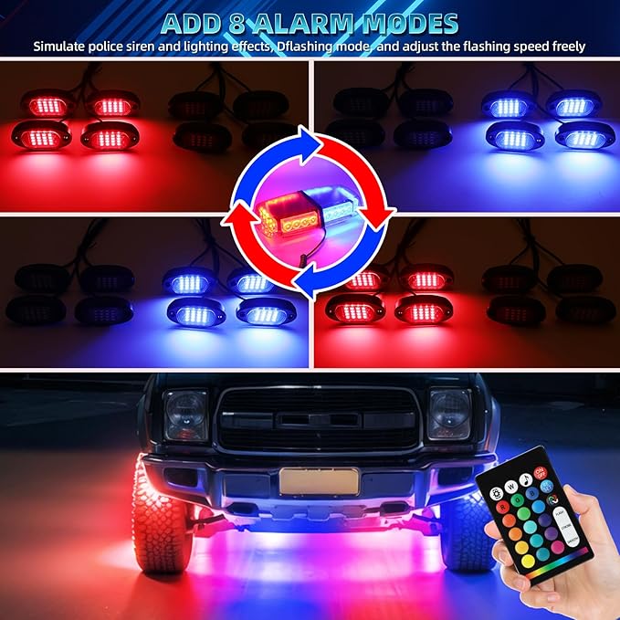 12 Pods RGB LED Rock Lights for Trucks Pickup Offroad Golf Cart SUV UTV, 6500K Super Bright, IP68 Waterproof, Segmented Color Change APP Control Underglow Kit with Power Swith Extension Wires, 12V