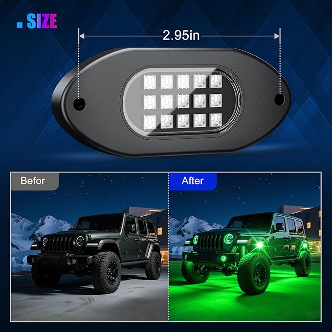 LED Rock Lights for Trucks 12 Pods,RGB Rocklights with App & Remote Control, Underglow Rock Light Kit for Trucks UTV ATV Golf Cart RZR