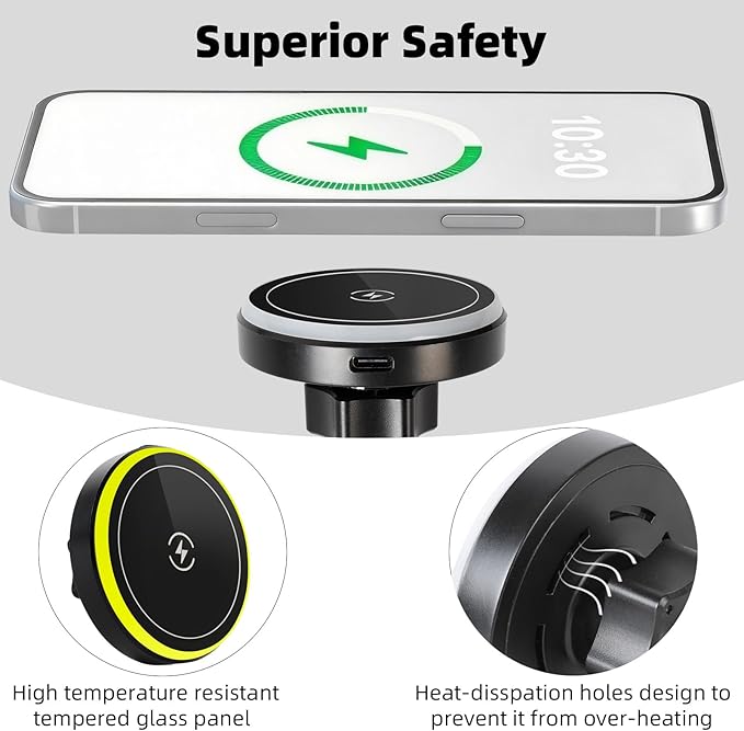 15W Magnetic Wireless Charging Phone Holder with 17mm Ball Socket for MagSafe, Universal Replacement for Car Air Vent, Dashboard, Windshield Phone Holders | Strong Magnet, 360° Rotation