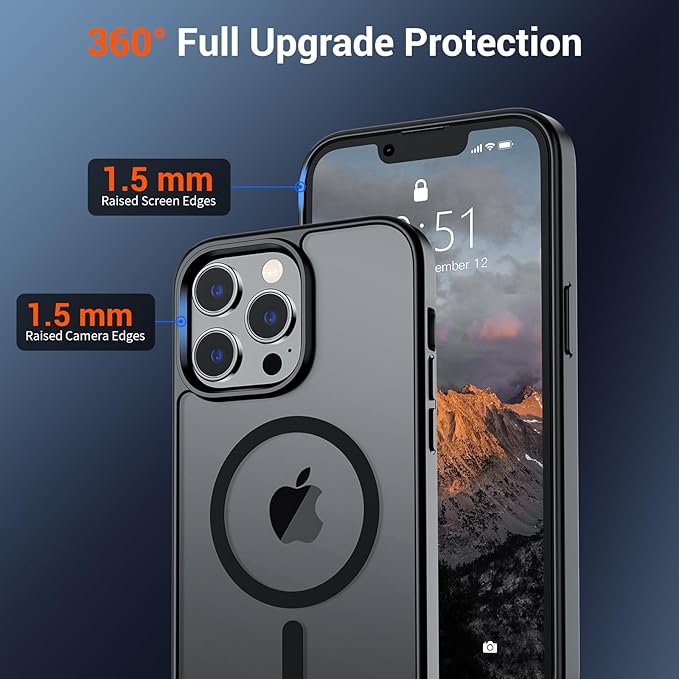 SUPFINE Magnetic for iPhone 13 Pro Case (Compatible with MagSafe) (Military Grade Drop Protection) Translucent Matte Shockproof Phone Case,Black