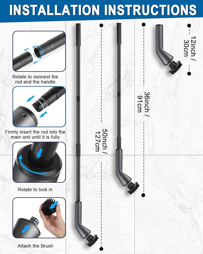 Electric Spin Scrubber -[Upgraded Version] [IPX7 Waterproof] Bathroom Scrubber Electric with 7 Brush Heads, 2 Speed, 400 RPM Power Scrubber with Detachable Long Handle for Bathroom, Home