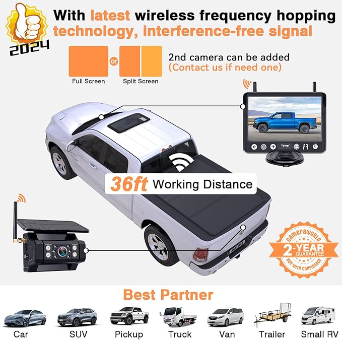 Wireless Backup Camera Magnetic for Truck: 1 Minute Easy Install HD 1080P Rear View Camera Solar - Portable Rechargeable 5 Inch Monitor System for Car Truck SUV RV Trailer Camper Y02