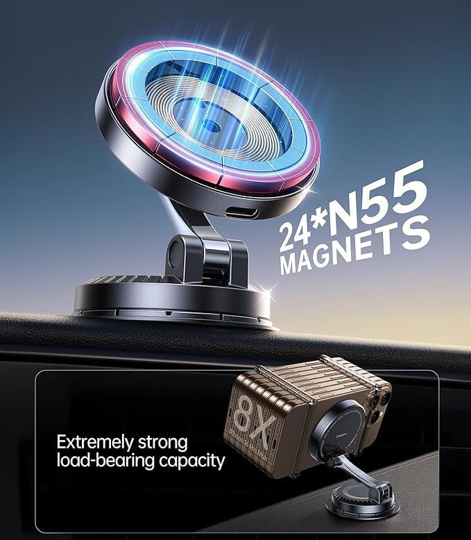 Coolpow for MagSafe Car Mount Charger【15W Faster Charging】Magnetic Wireless Car Charger for iPhone【Super Strongest Adhesive】Magnetic Phone Holder for Car Dashboard for iPhone 17 Pro Max 16 15 14 13 12
