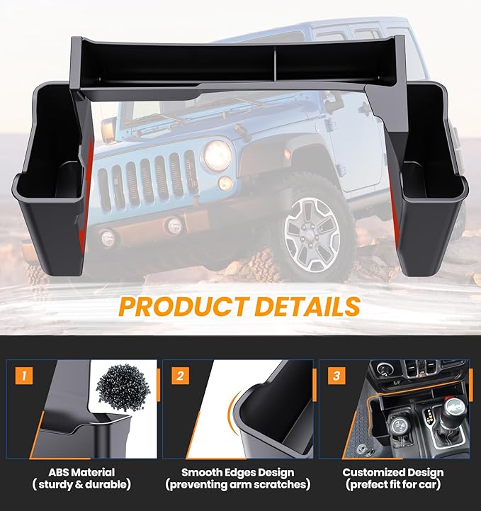 Eamplest Gear Shift Center Console Side Tray Organizer for Jeep Wrangler JL JLU 4xe 2026 2025 2024 2023 2022 2021 2020 2019 2018&Gladiator JT 2020-2026 Interior Storage Accessories Shifter Storage Box